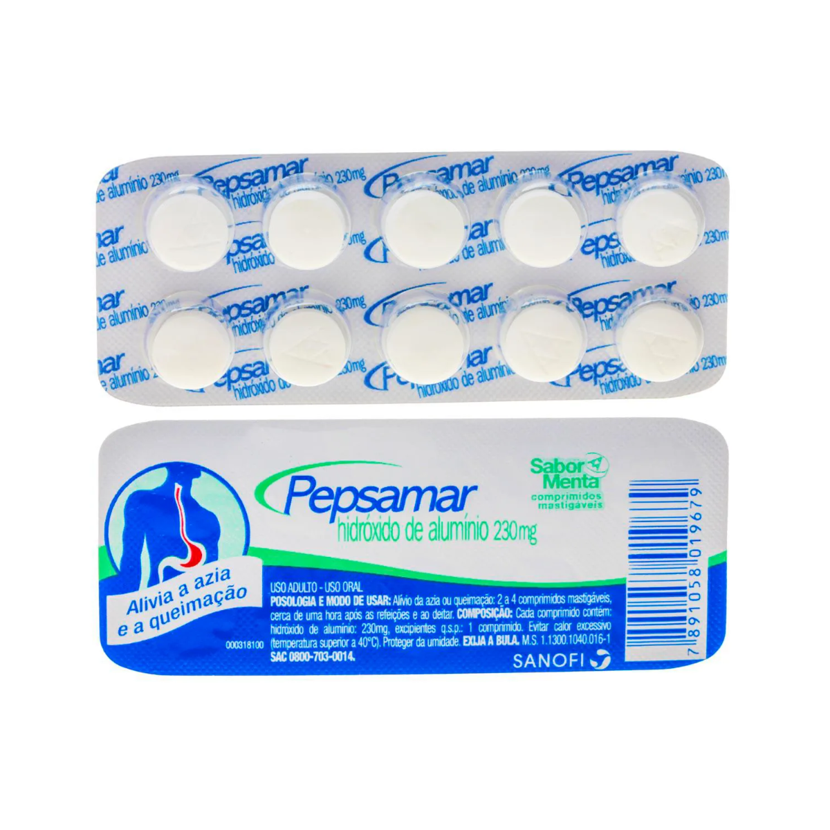 Pepsamar 230mg Blister 10 Comprimidos Mastigaveis
