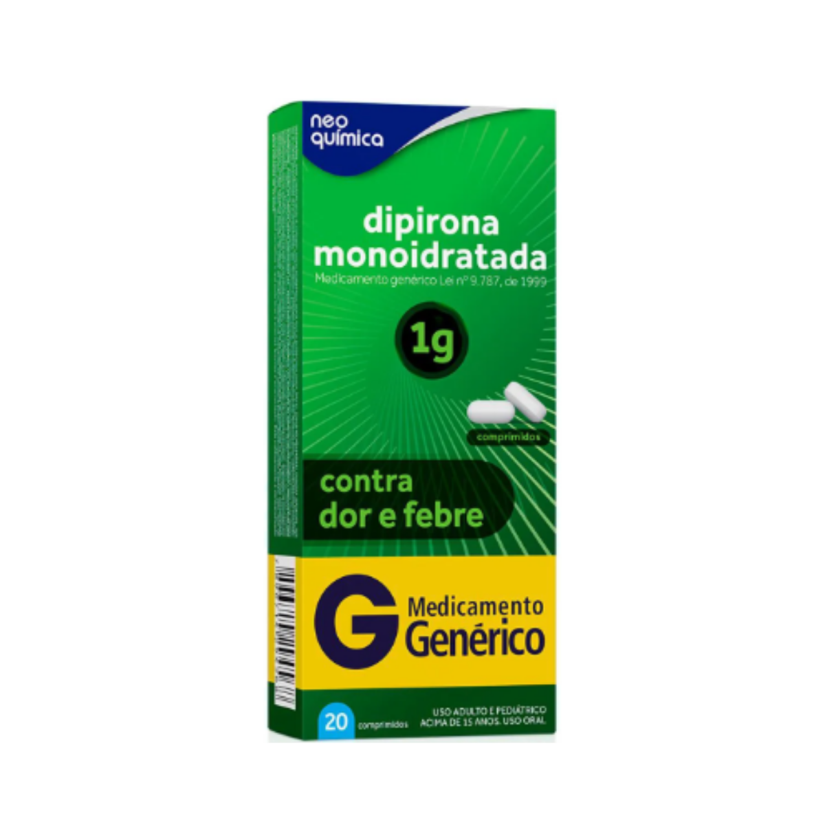 Dipirona Monoidratada Neo Química 1g 20 Comprimidos