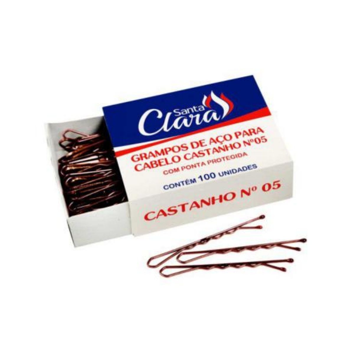 Grampo de Cabelo Ricca Número 5 Castanho 100Unidades