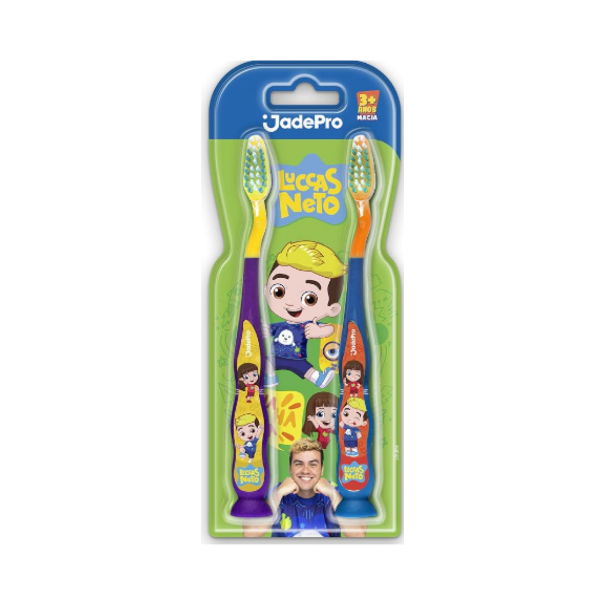 Kit Escova Dental Kids Com Ventosa Luccas Neto JadePro Sortido 2 Unidades