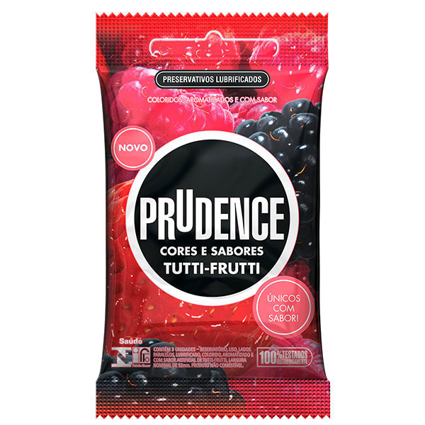 Preservativo Prudence Corese e Sabores Tutti Frutti 3 unidades
