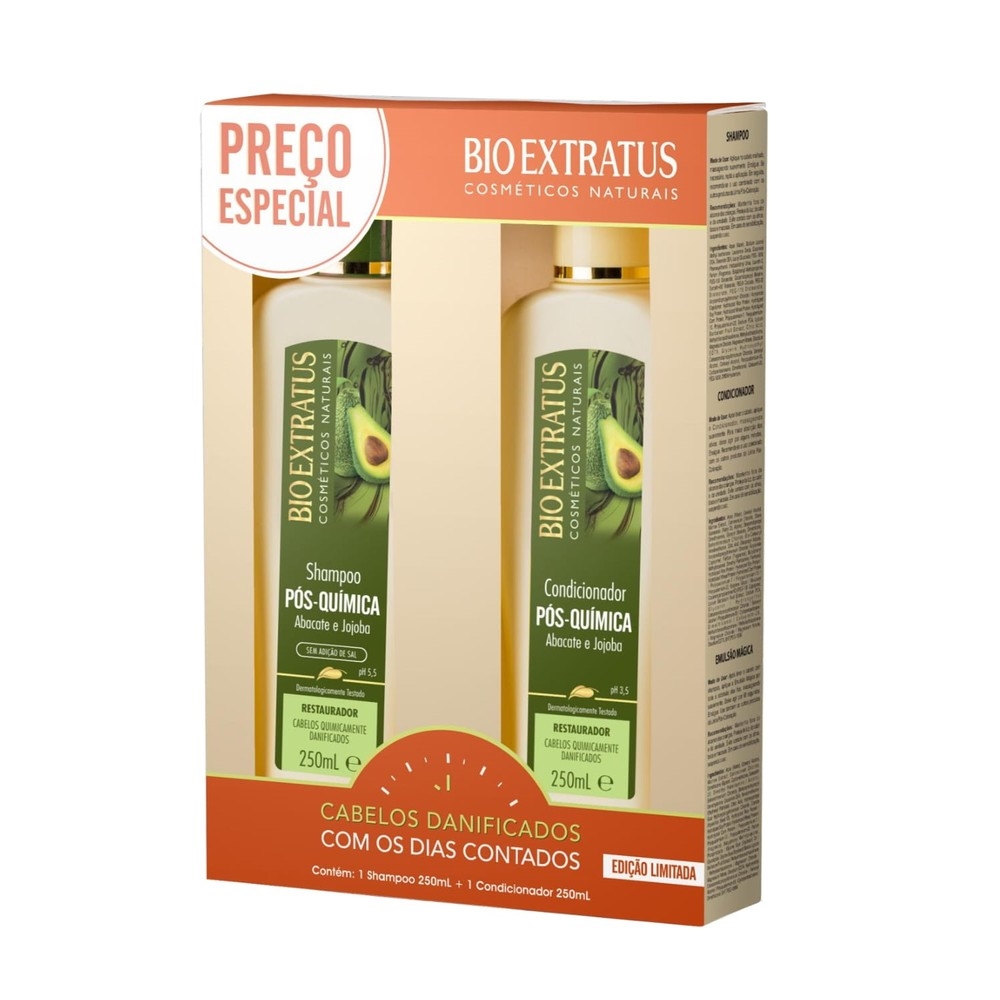 Kit Abacate Jojoba Pos-quimica Bio Extratus Shampoo 250ml + Condicionador 250ml