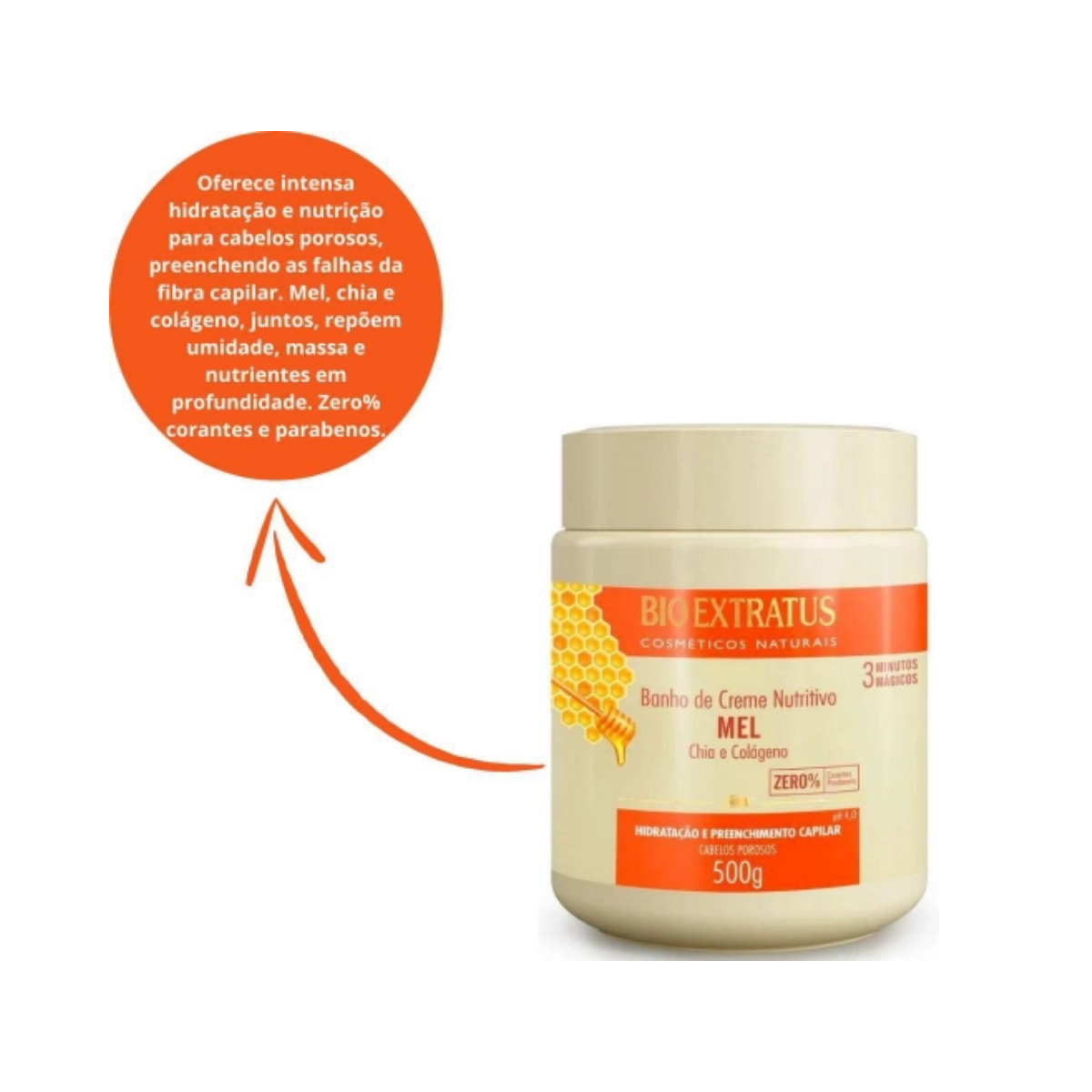 Banho de Creme Nutritivo Bio Extratus Mel, Chia e Colágeno 500g