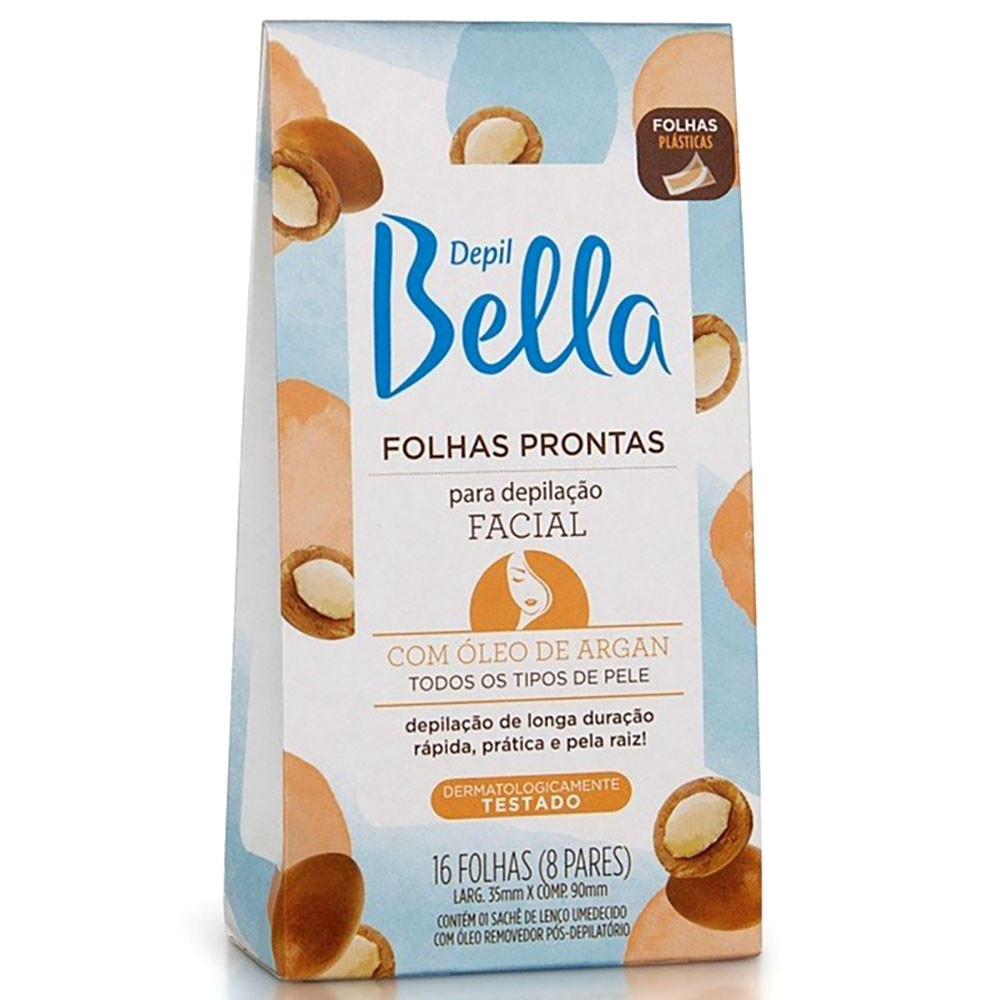 Folhas Prontas Depil Bella Facial oleo de Argan 16 Unidades