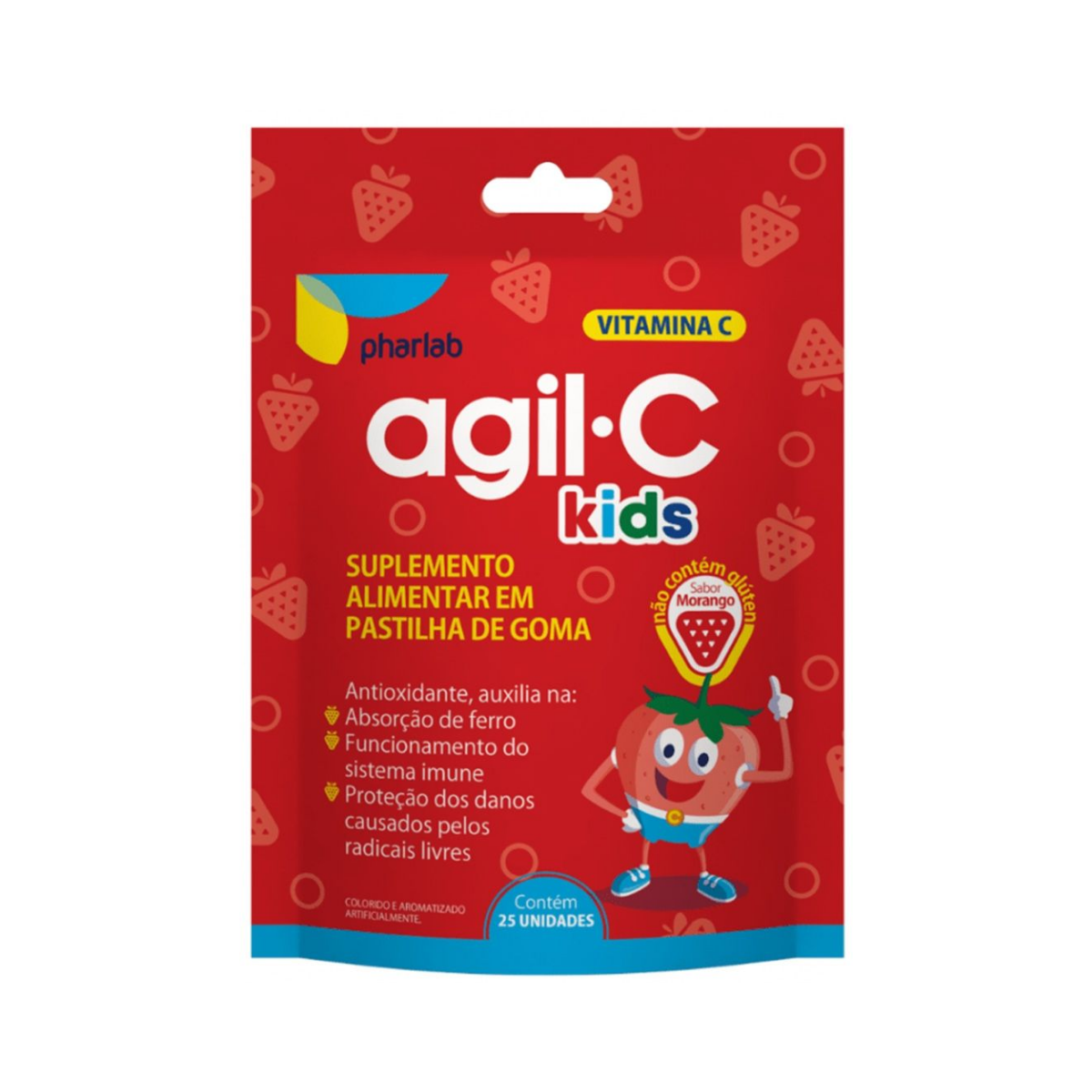 Agil-C Kids Vitamina C Morango Pharlab 25 Pastilhas