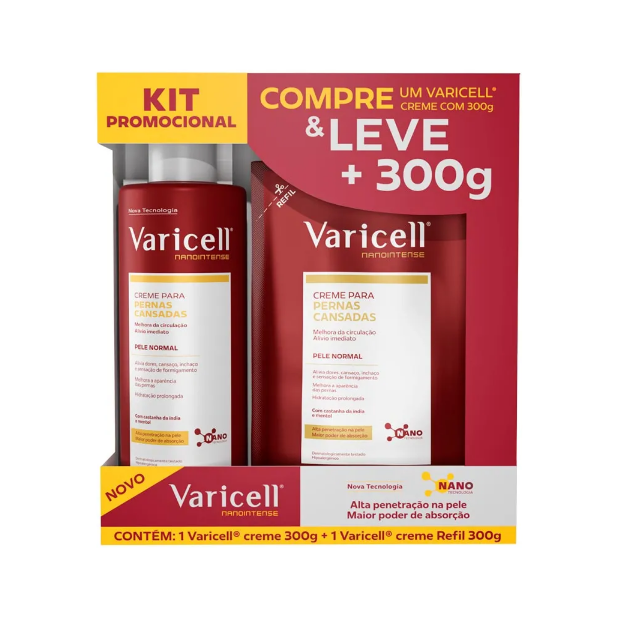 Kit Varicell Creme Para Pernas Cansadas Pele Normal 300g + Creme Para Pernas Cansadas Pele Normal Refil 300g