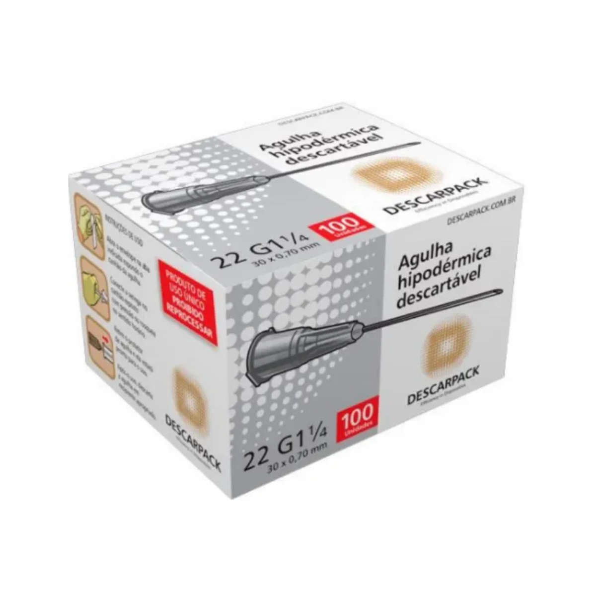 Agulha Hipodérmica Multicor Descarpack 30 X 7 Mm 100 Unidades