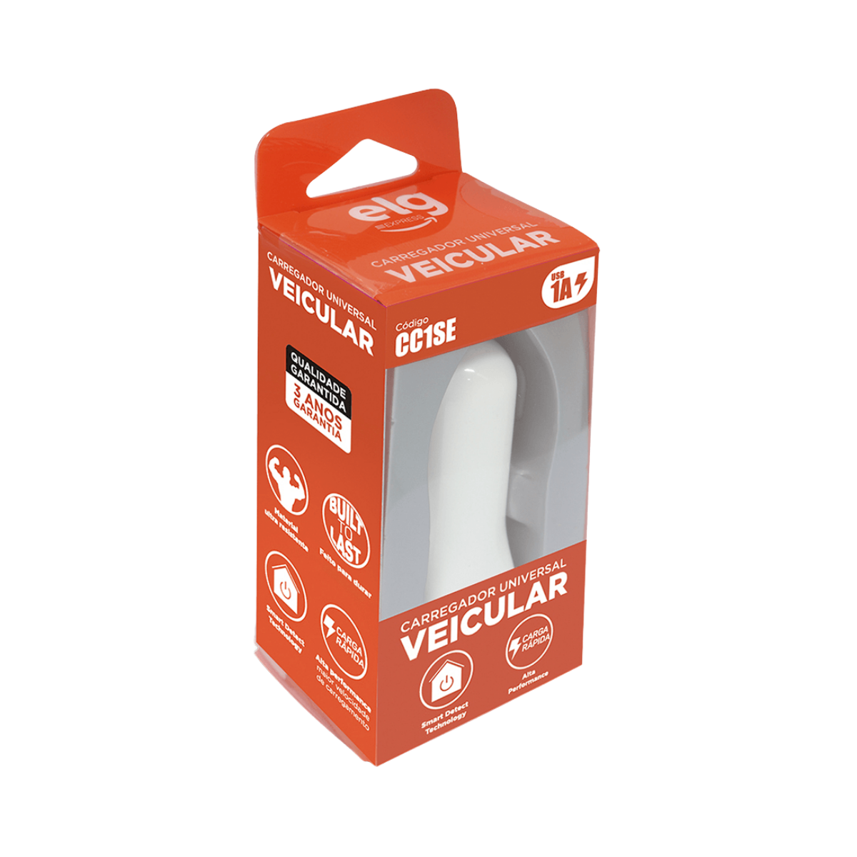 Carregador Veicular Elg 1 saída USB, branco