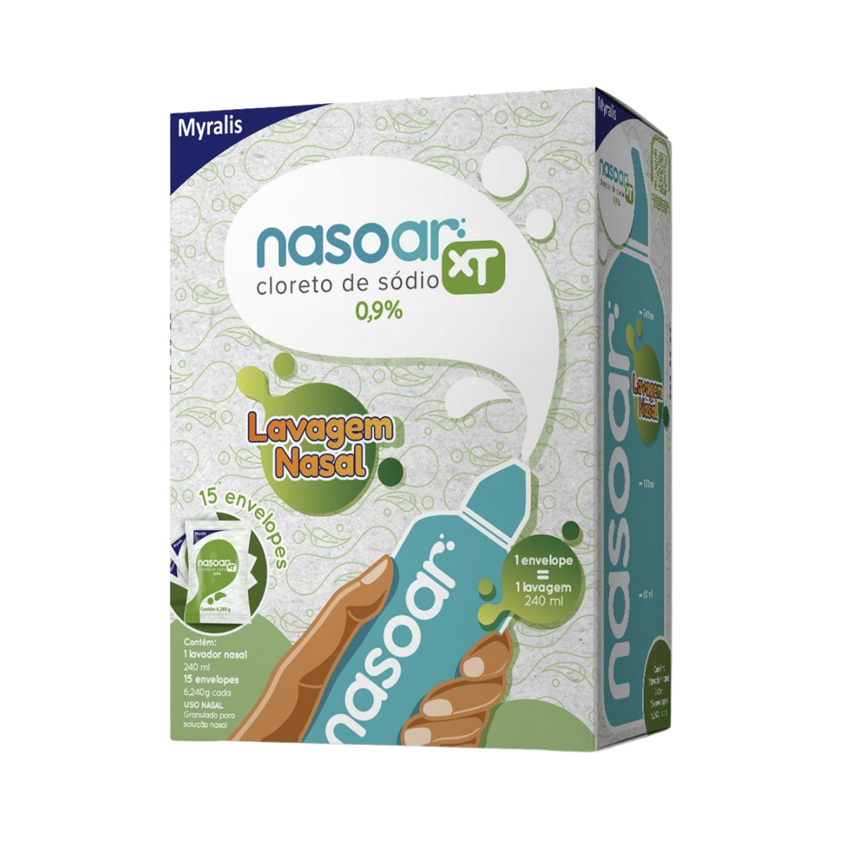 Kit Nasoar XT Myralis 0,9% 15 Envelopes + Lavador Nasal 240ml
