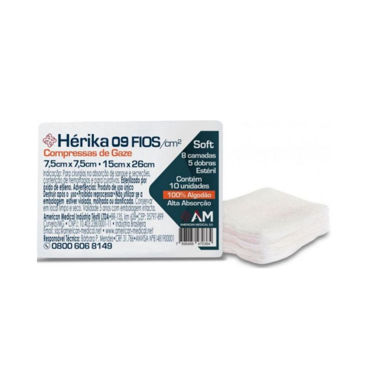 Compressa Gaze 9 Fios Esteril Herika 10 Unidades