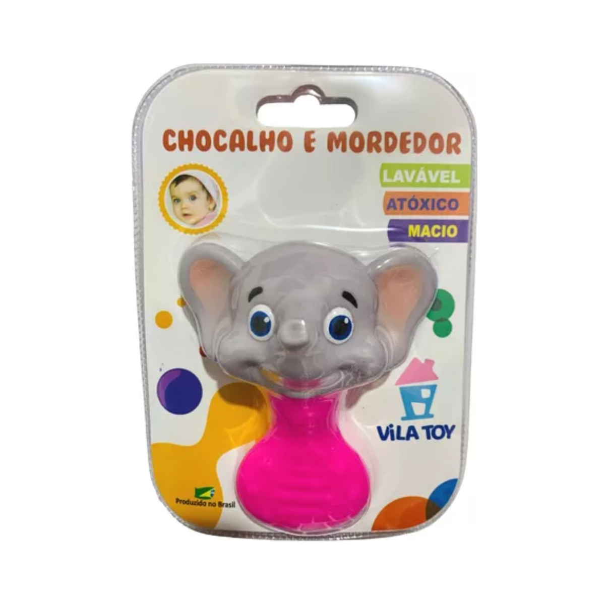 Mordedor Chocalho Elefante Rosa Vila Toy