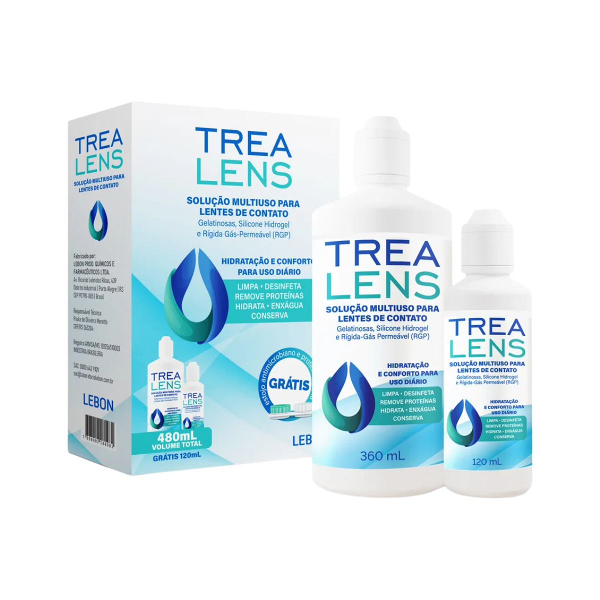 Solução Multiuso Para Lentes De Contato Trealens Lebon 480ml