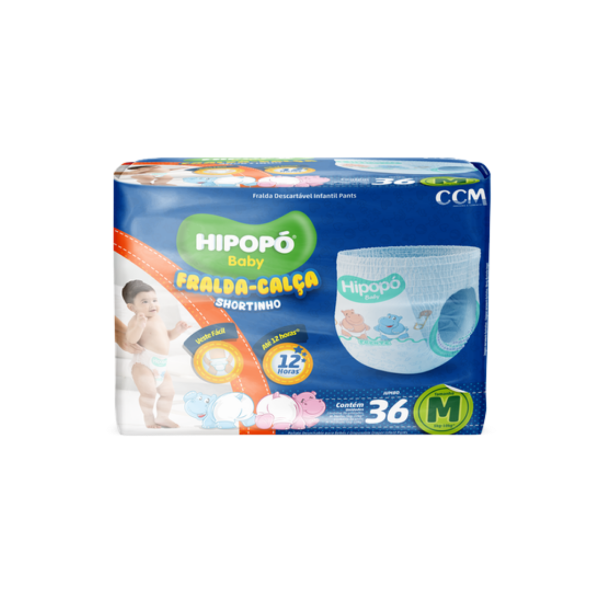 Fralda Shortinho M Hipopo Baby 36 Unidades