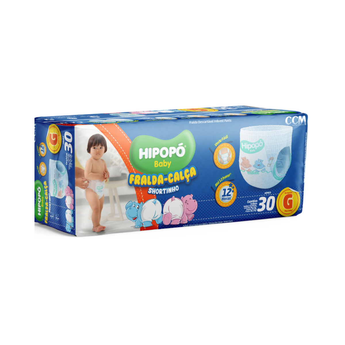 Fralda-Calça Shortinho G Hipopó Baby 30 Unidades