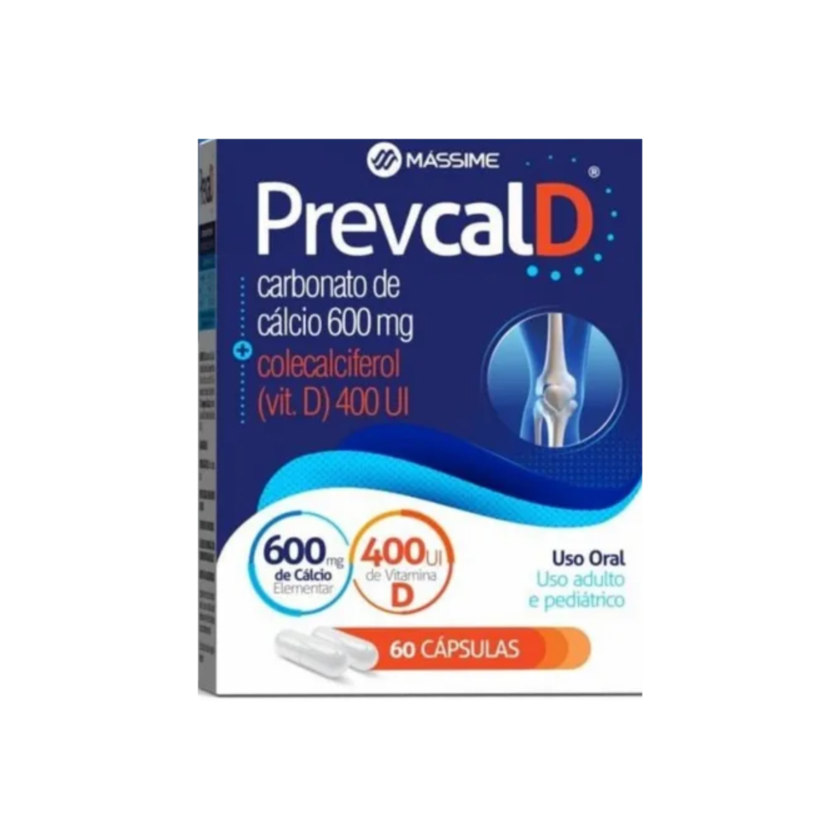PrevcalD Massime Cálcio 600mg  + Vitamina D3 400UI 60 Comprimidos
