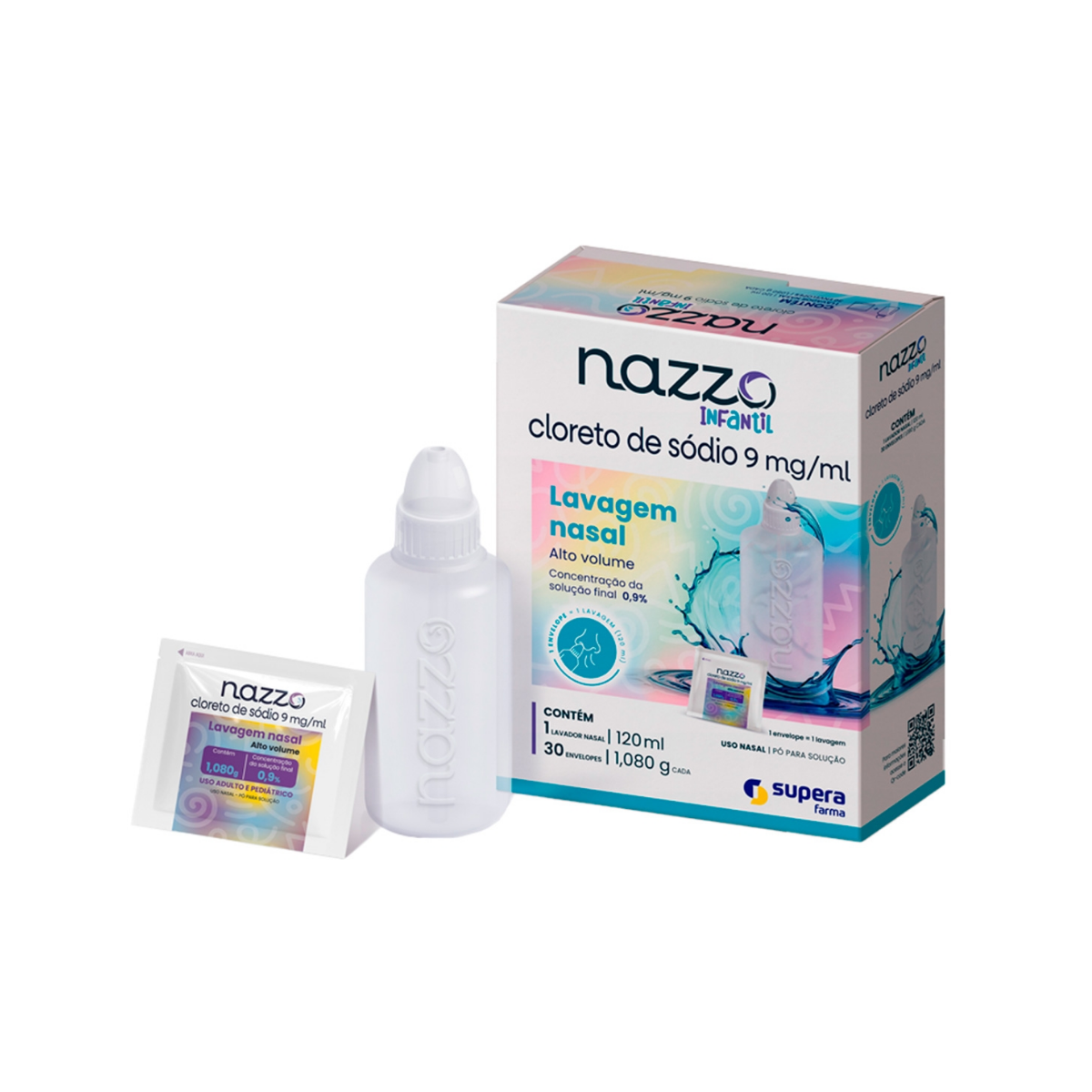 Kit Nazzo 0,9% Lavagem Nasal Infantil Refil + Lavador Nasal Supera 30 Saches