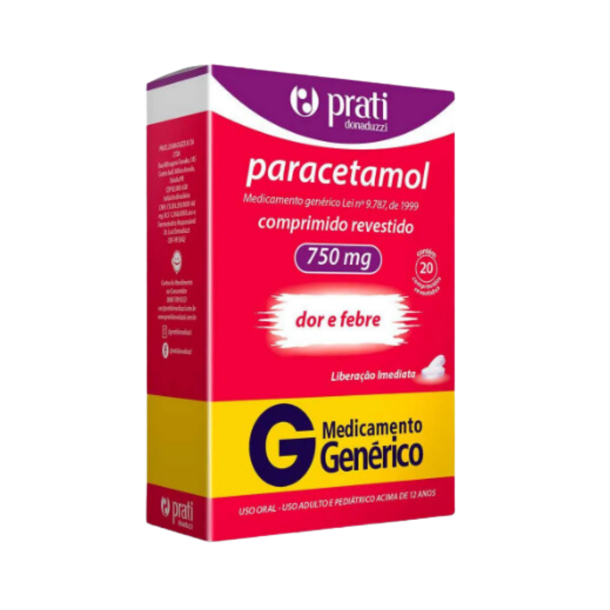 Paracetamol Prati Donaduzzi 750mg 20 Comprimidos