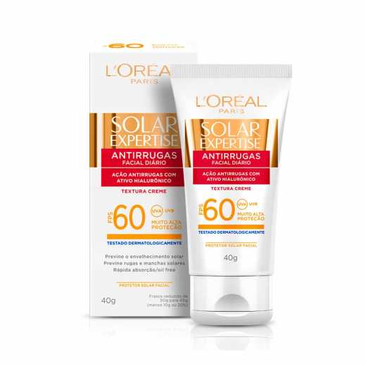 Protetor Solar L'Oreal Solar Expertise Antirrugas sem cor, FPS 60 com 40g