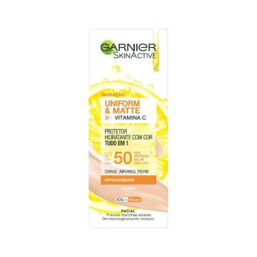 Protetor Hidratante Facial Garnier Uniform & Matte Vitamina C FPS 50, clara com 40g