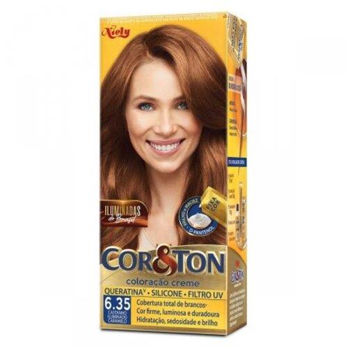 Tintura Creme Cor&Ton 6.35 Castanho Iluminado Caramelo Niely
