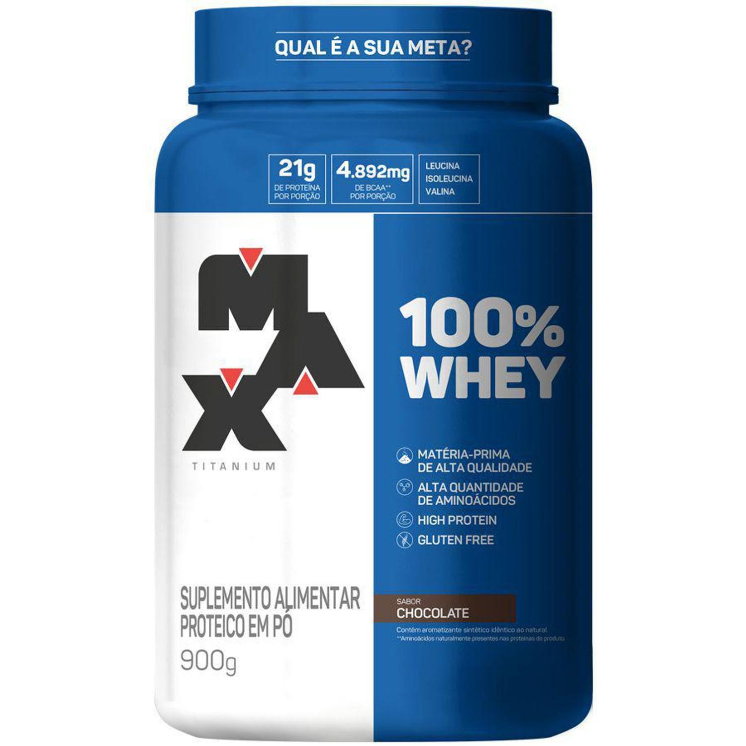 100% Whey Protein Refil Chocolate Max Titanium 900g