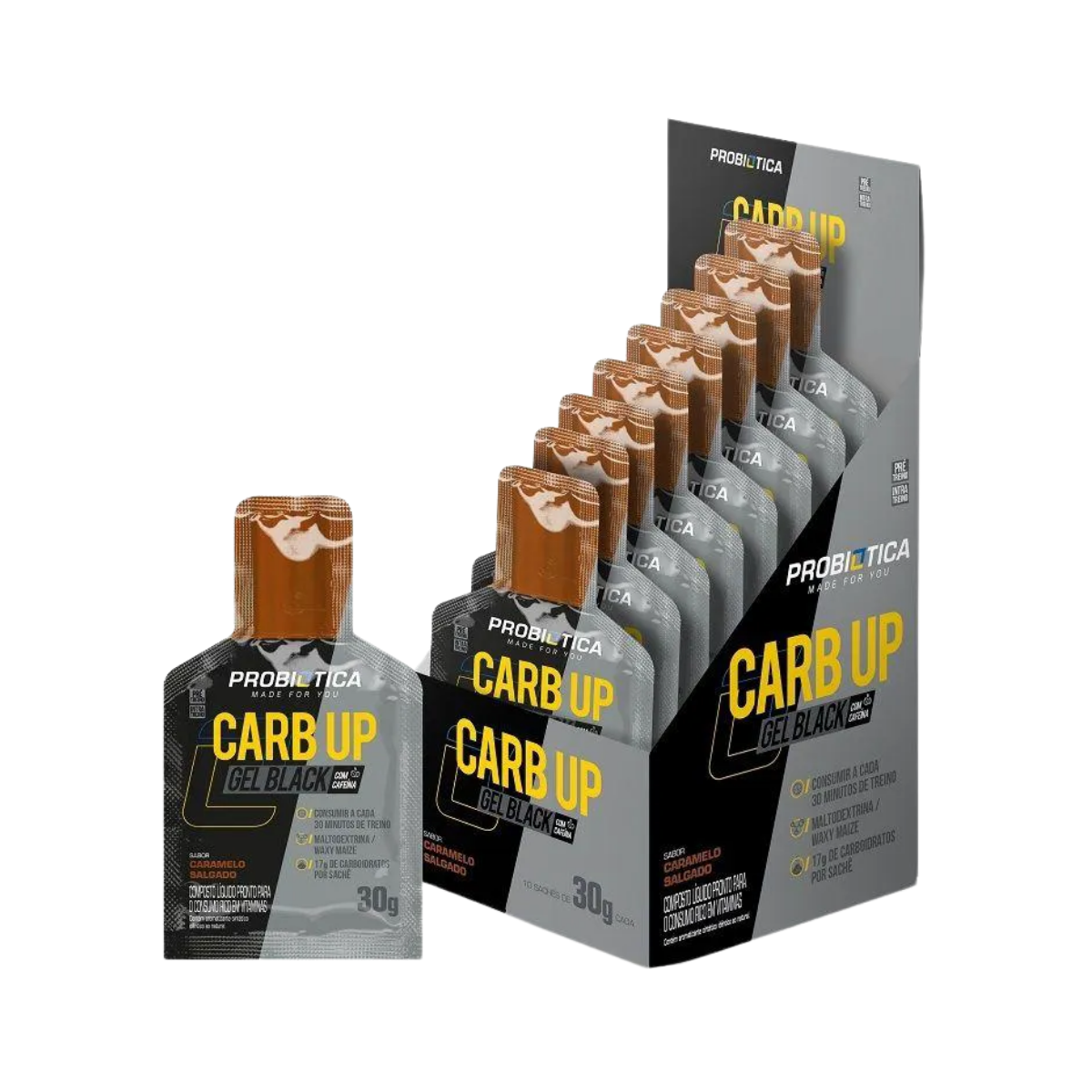 Carb Up Gel Black Caramelo Salgado Probiotica 30g 10 Unidades