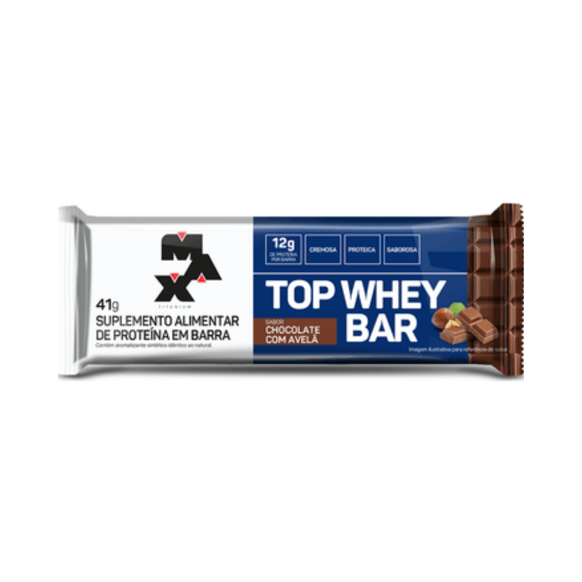 Barra de Proteina Top Whey Bar Sabor Chocolate Com Avela Max Titanium 41g