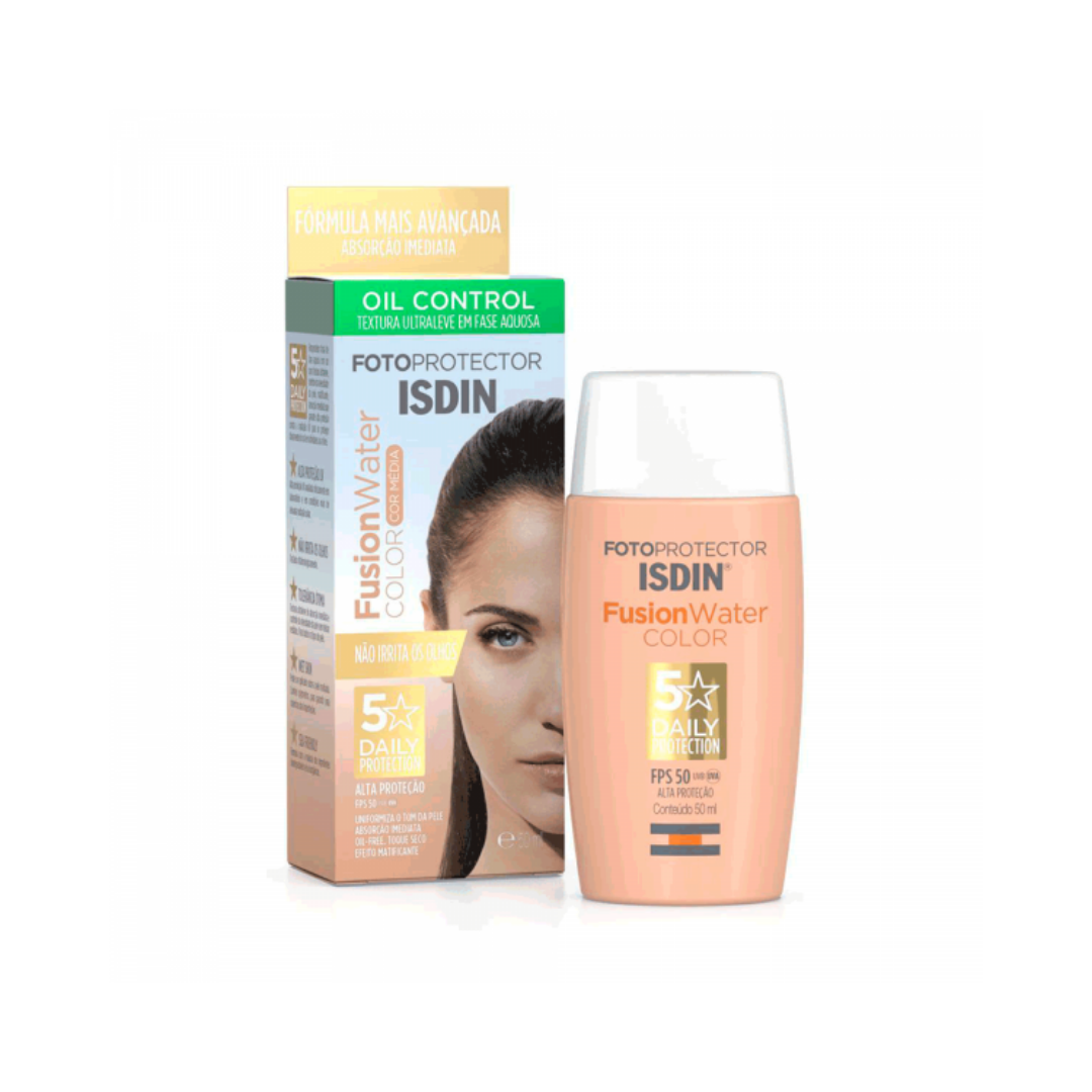 Protetor Solar Facial Fotoprotector ISDIN Fusion Water Color 5 Stars FPS 50 media 50mL