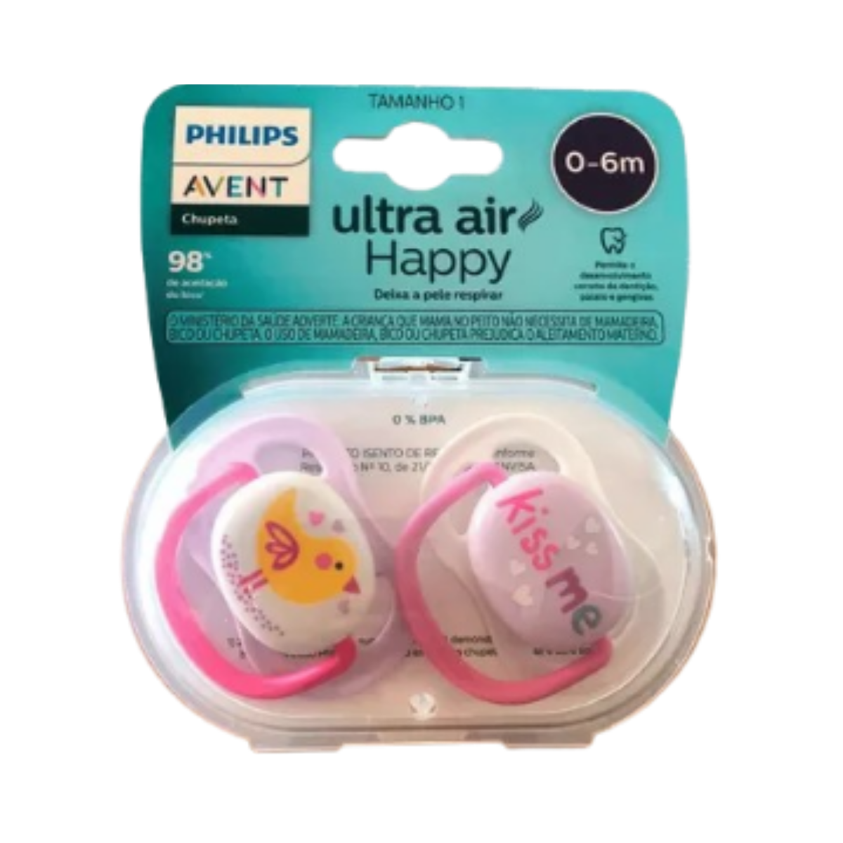 Chupeta Ultra Air Dupla Passarinho Kiss Me 0-6M Philips Avent