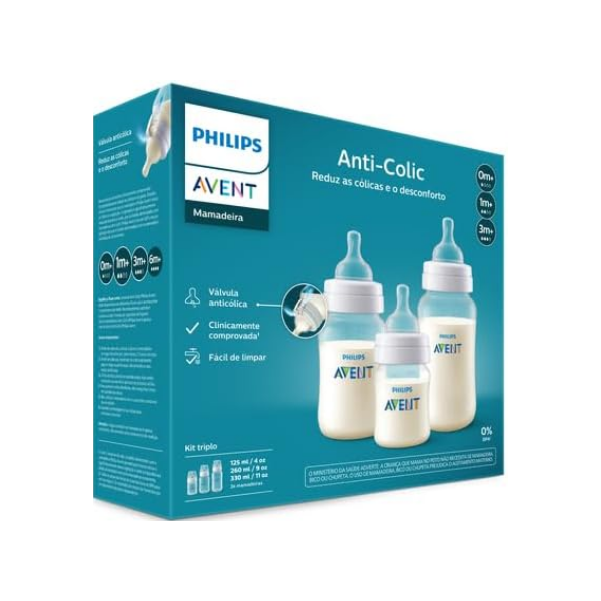 Kit Triplo Mamadeira Clássica Avent Anti-Colic Transparente Philips