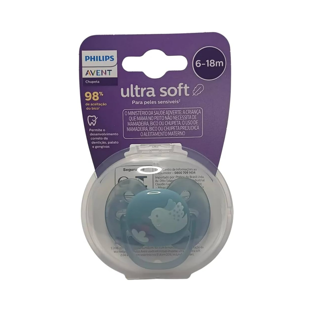Chupeta Ultra Soft Unitária Decorada 6-18 Meses Azul Philips Avent