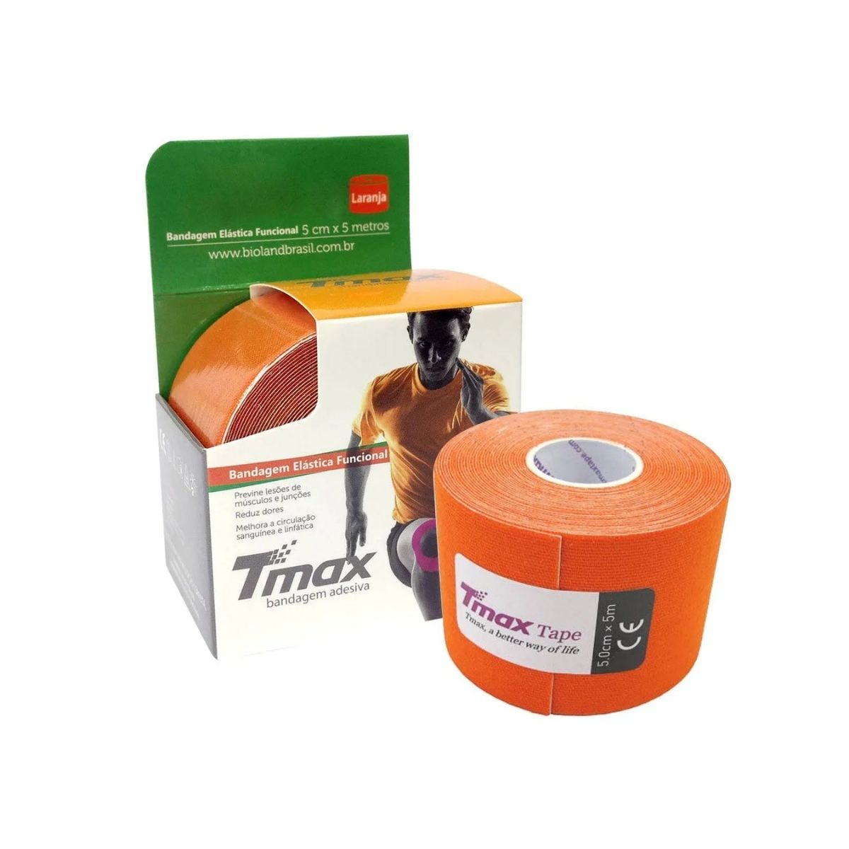 Bandagem Elástica Adesiva KinesioSport Laranja 5cm x 5m